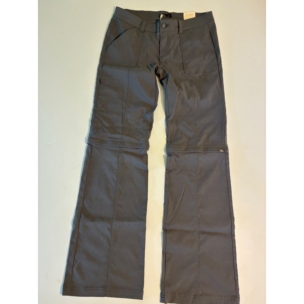 Prana Womens 10 Monarch Convertible Hiking Pants Gray Tall Inseam Zip Off NWT